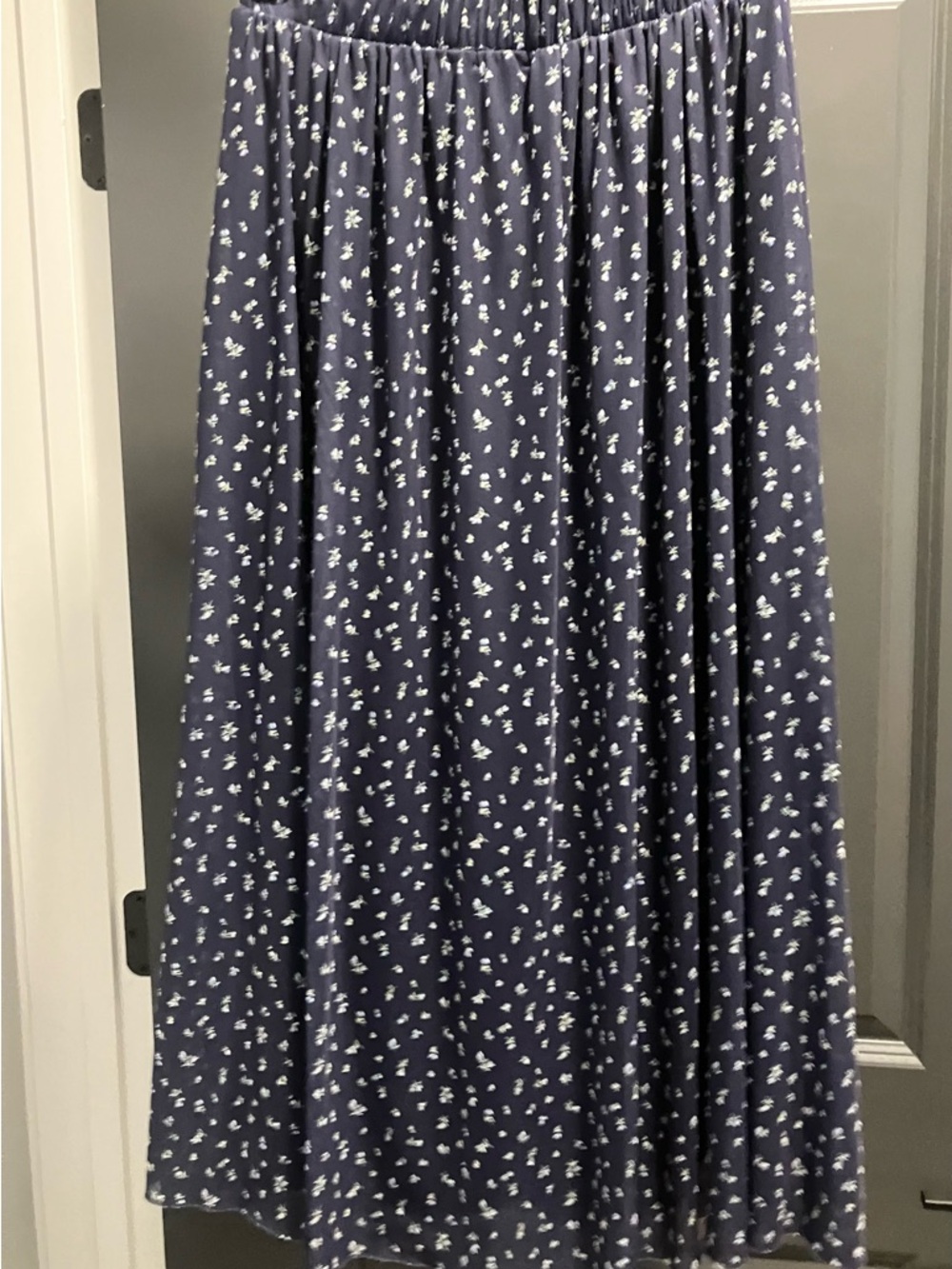 Navy Floral Skirt with Elastic Waist - Picture 7 of 7
